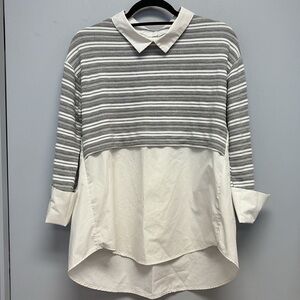 All:Row Layered Collared Blouse Pullover Knit Top Size Small